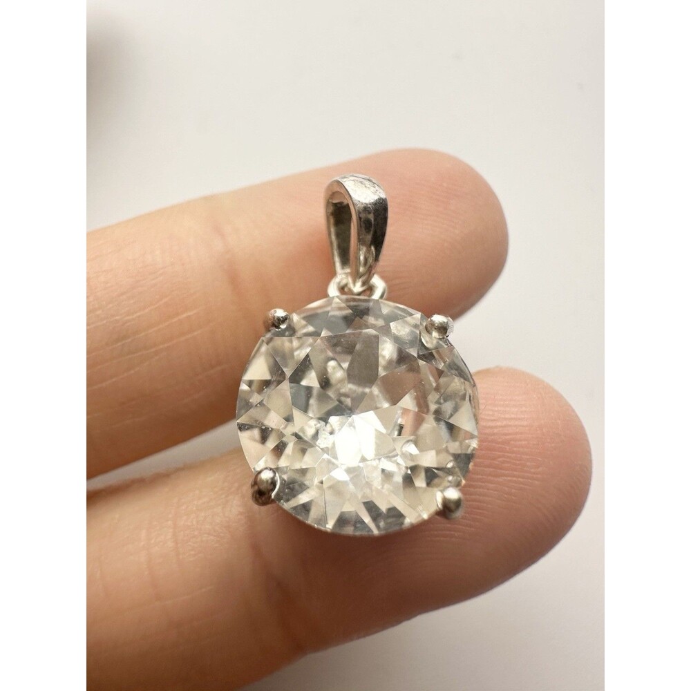Designer D joy Sterling Silver Faceted Rhinestone Solitaire Pendant